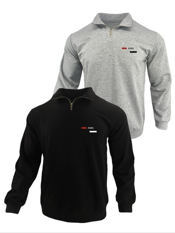 Men's Letter Print Half Zip Up Funnel Neck Sweatshirt, Casual Regular Fit Long Sleeve Pullover for Fall & Winter, Men's...