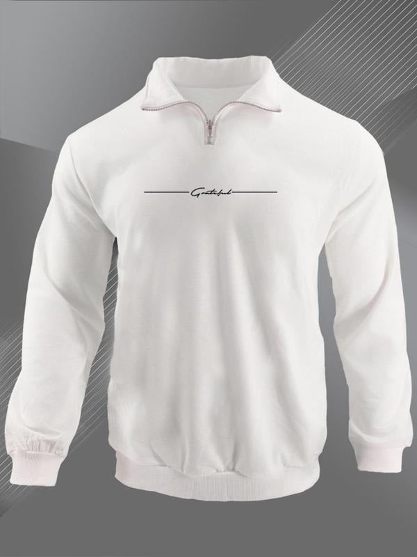 Men's Letter Print Half Zip Up Polo Neck  Sweatshirt, Casual Regular Fit Long Sleeve Pullover for Daily Wear, Men's Top...