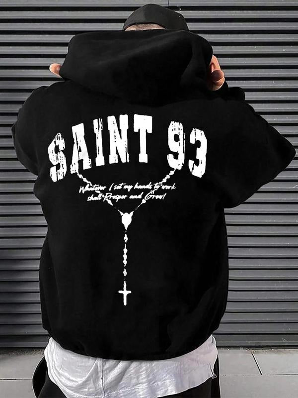 Men's Letter Print Hoodie, Casual Regular Fit Long Sleeve Hooded Sweatshirt for Fall & Winter, Men's Top for Daily Wear...