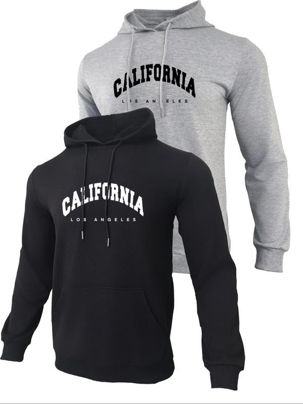 Men's Letter Print Pocket Drawstring Hoodie, Casual Regular Fit Long Sleeve Hooded Sweatshirt for Fall & Winter, Men's...