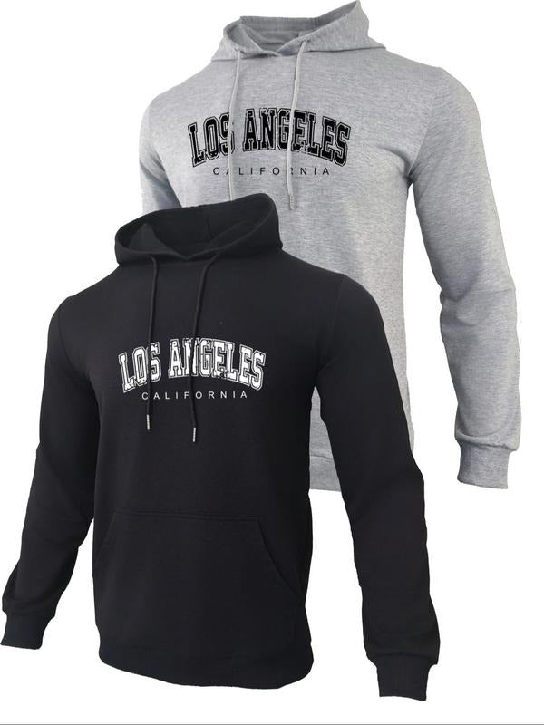 Men's Letter Print Pocket Drawstring Hoodie, Casual Regular Fit Long Sleeve Hooded Sweatshirt, Men's Fall & Winter...