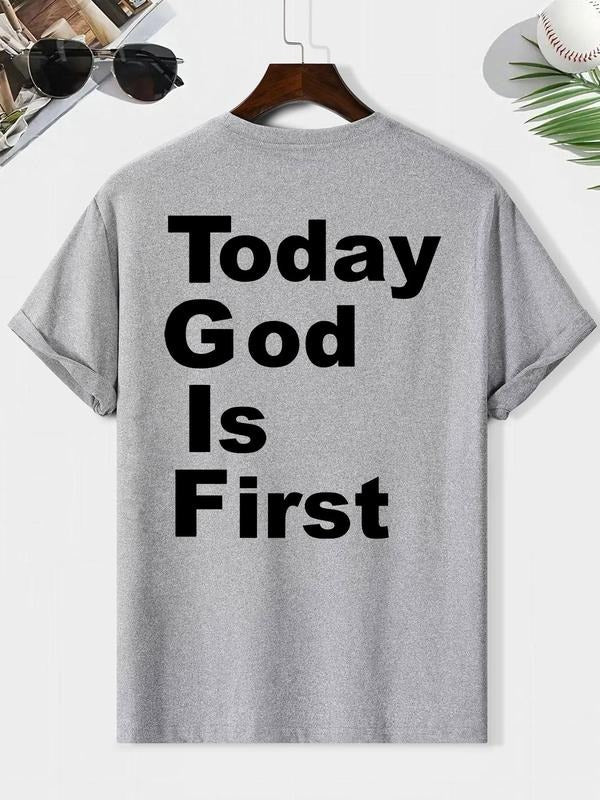 Men's Letter Print Round Neck Graphic Tee, Regular Fit Casual Short Sleeve T-shirt for Summer, Men's Top for Daily Wear...