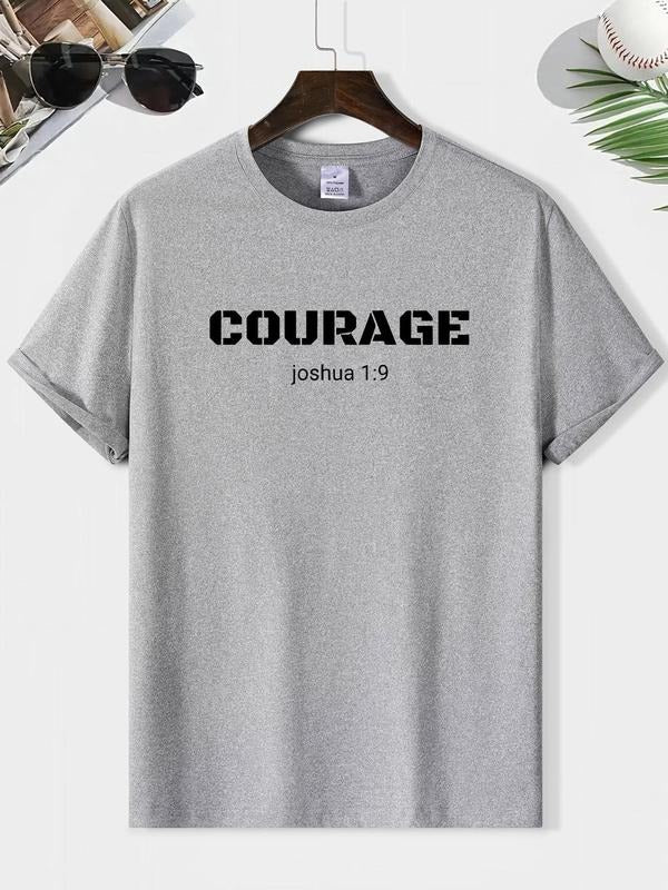 Men's Letter Print Round Neck Graphic Tee, Regular Fit Casual Short Sleeve T-shirt for Summer, Men's Top for Daily Wear...
