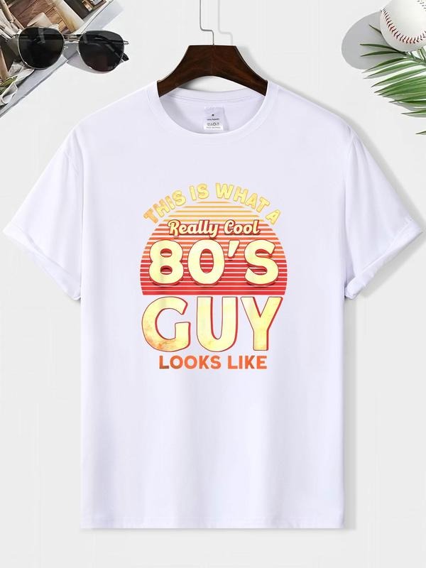 Men's Letter Print Round Neck Graphic Tee, Vintage Trendy Casual Short Sleeve T-shirt for Daily Wear, Men's Summer...