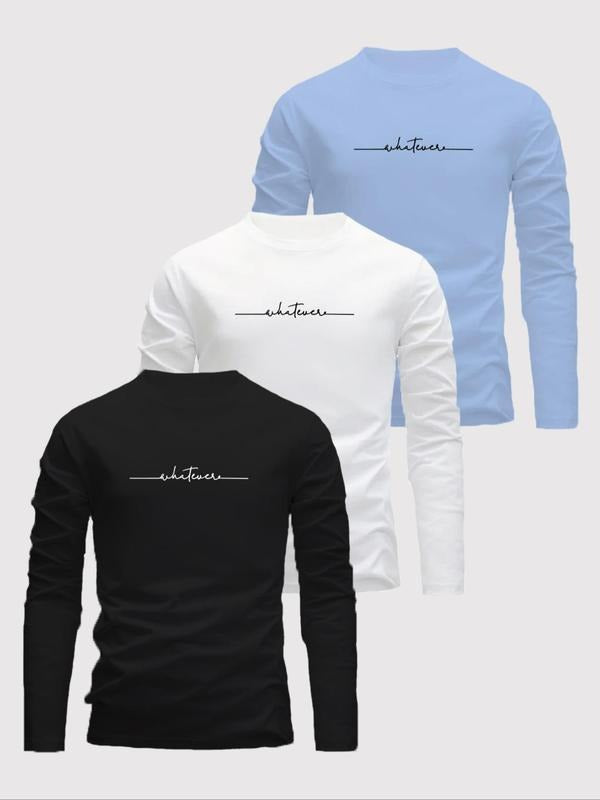 Men's Letter Print Round Neck Long Sleeve Tee, Casual Crew Neck T-shirt for Daily Wear, Men's Top for All Seasons Hoodie,...