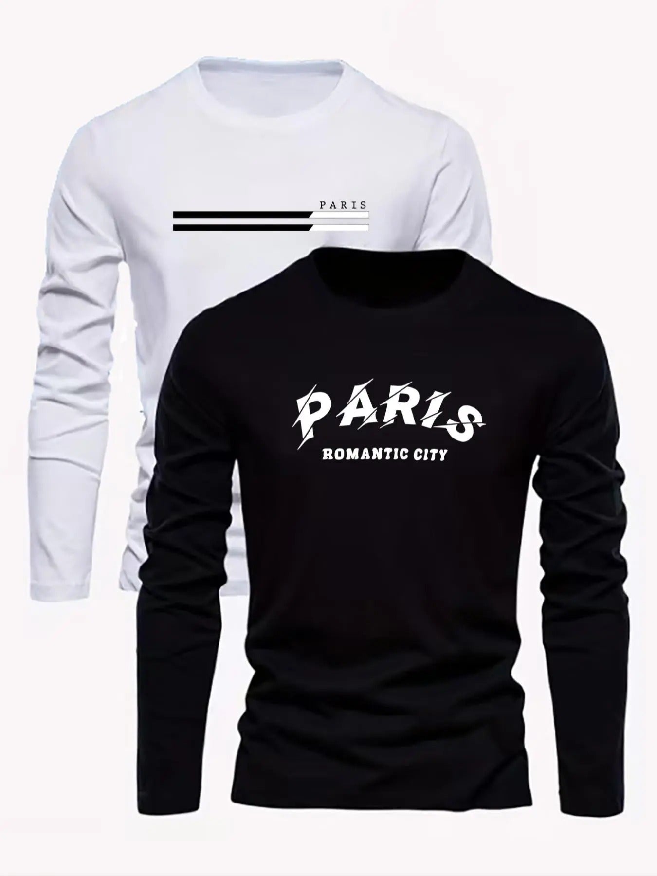 Men's Letter Print Round Neck Long Sleeve Tee, Regular Fit Casual Crew Neck T-shirt for Daily Wear, Men's Top for Spring...