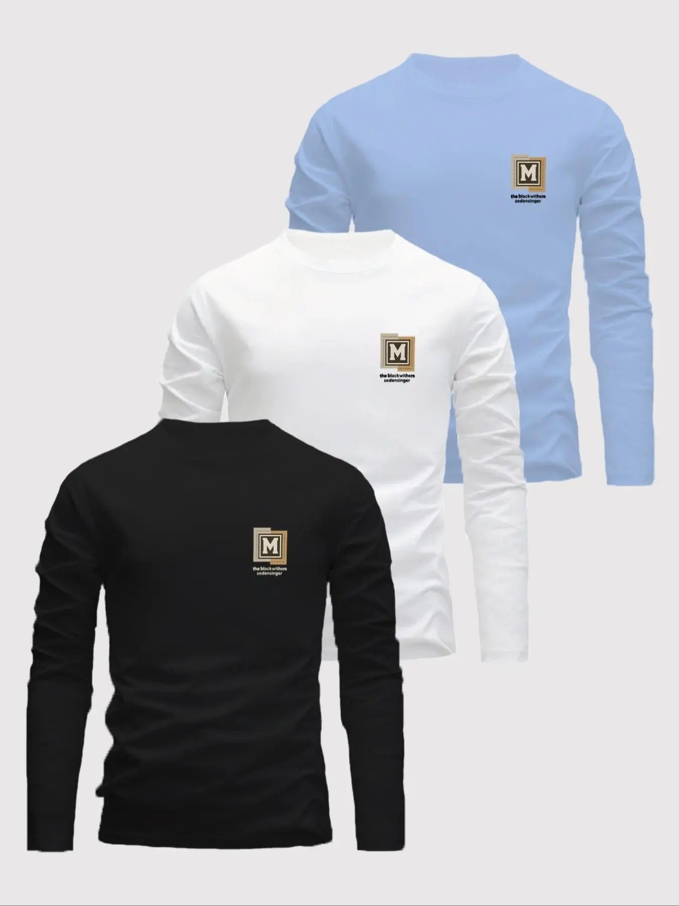 Men's Letter Print Round Neck Long Sleeve Tee, Regular Fit Casual Crew Neck T-shirt for Daily Wear, Men's Top for Spring...