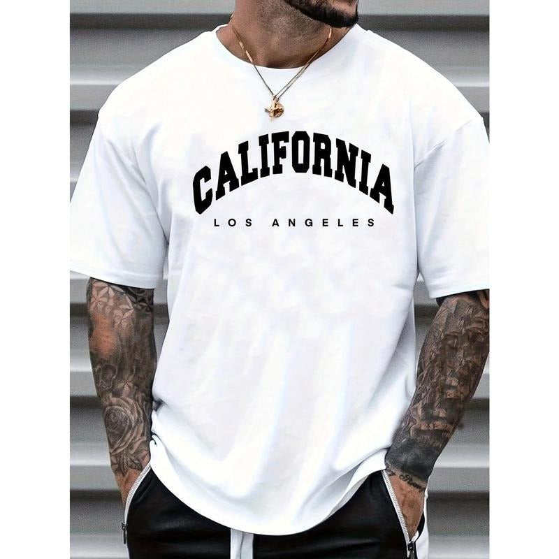 Men's Letter Print Round Neck Short Sleeve T-Shirt made in usa Hoodie, Sweatshirt | UrbanDripWear.com