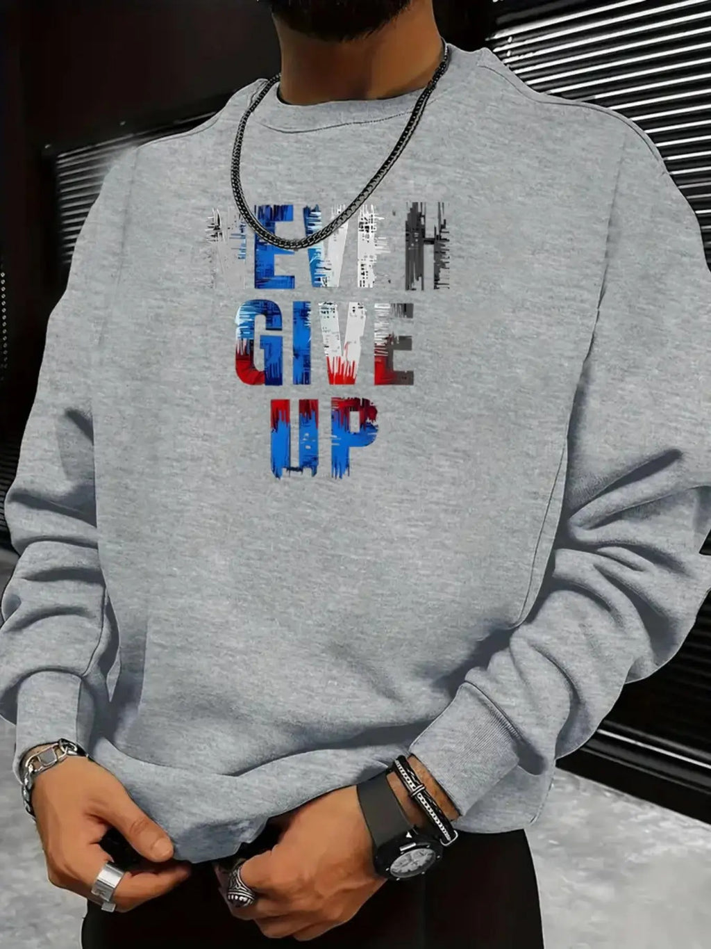 Men's Letter Print Round Neck Sweatshirt, Casual Long Sleeve Crew Neck Pullover for All Seasons, Fashion Men's Regular...