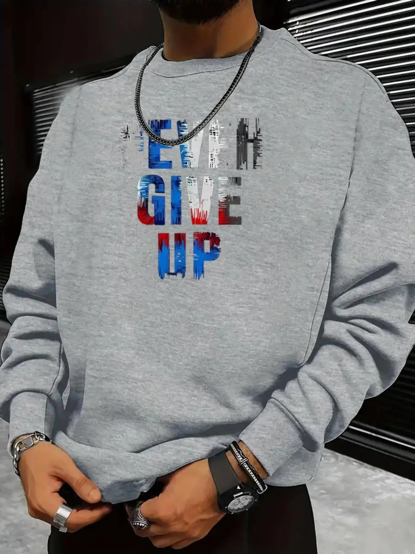 Men's Letter Print Round Neck Sweatshirt, Casual Long Sleeve Crew Neck Pullover for All Seasons, Fashion Men's Regular...