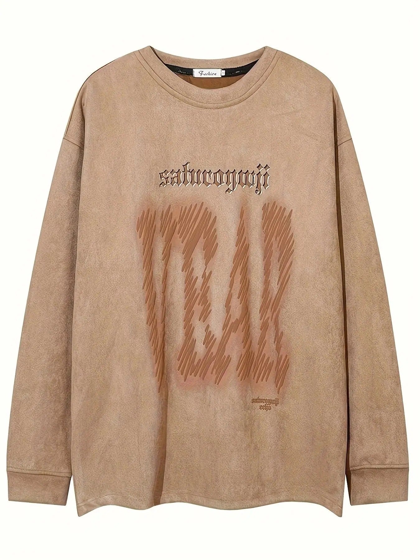 Men's Letter Print Round Neck Sweatshirt, Loose Casual Fashion Long Sleeve Pullover for Spring & Fall, Men's Top for...