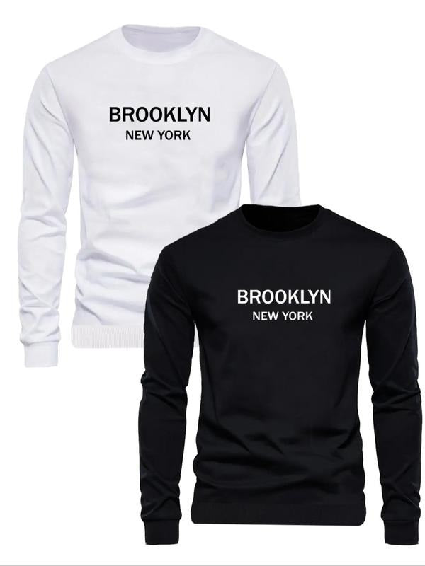 Men's Letter Print Round Neck Sweatshirt, Regular Fit Casual Fashion Long Sleeve Pullover for Fall & Winter, Men's...
