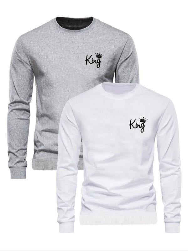 Men's Letter Print Round Neck Sweatshirt, Regular Fit Casual Long Sleeve Crew Neck Pullover for Fall & Winter, Men's...