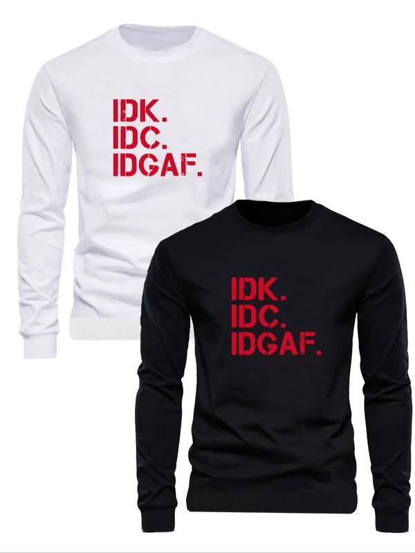 Men's Letter Print Round Neck Sweatshirt, Regular Fit Casual Long Sleeve Crew Neck Pullover for Fall & Winter, Men's...