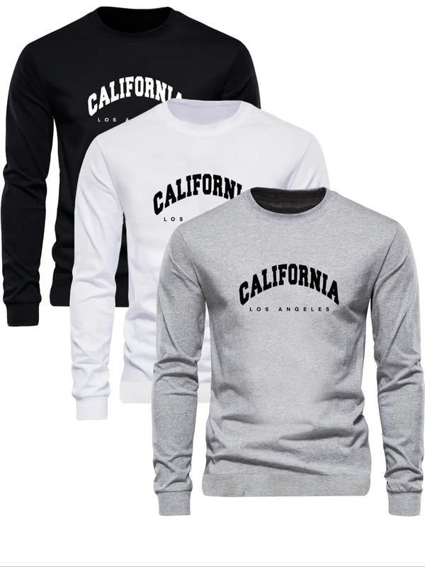 Men's Letter Print Round Neck Sweatshirt, Regular Fit Casual Long Sleeve Crew Neck Pullover for Fall & Winter, Men's...