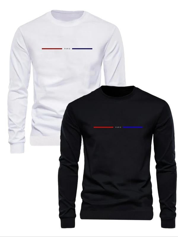 Men's Letter Print Round Neck Sweatshirt, Regular Fit Casual Long Sleeve Crew Neck Pullover for Fall & Winter, Men's...