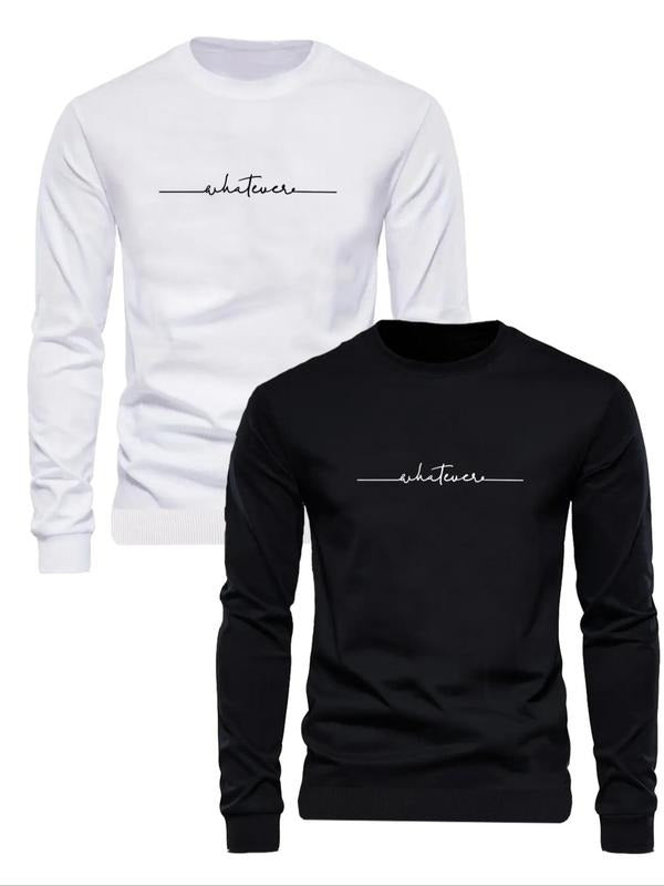 Men's Letter Print Round Neck Sweatshirt, Regular Fit Casual Long Sleeve Crew Neck Pullover for Fall & Winter, Men's...