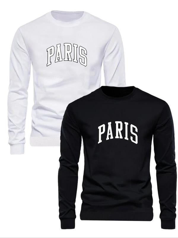 Men's Letter Print Round Neck Sweatshirt, Regular Fit Casual Long Sleeve Crew Neck Pullover for Fall & Winter, Men's...