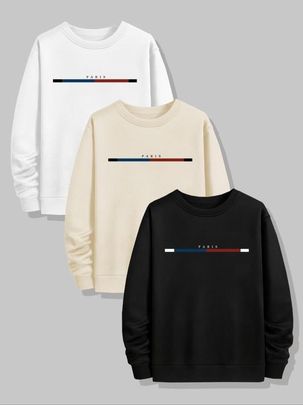 Men's Letter Print Round Neck Sweatshirt, Regular Fit Casual Long Sleeve Crew Neck Pullover for Spring & Fall, Fashion...