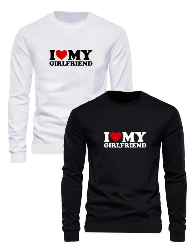 Men's Letter Print Round Neck Sweatshirt, Regular Fit Casual Long Sleeve Pullover for Fall & Winter, Men's Clothes for...