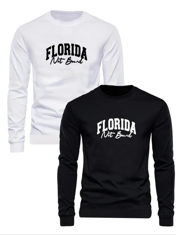 Men's Letter Print Round Neck Sweatshirt, Regular Fit Casual Long Sleeve Pullover for Fall & Winter, Men's Clothes for...