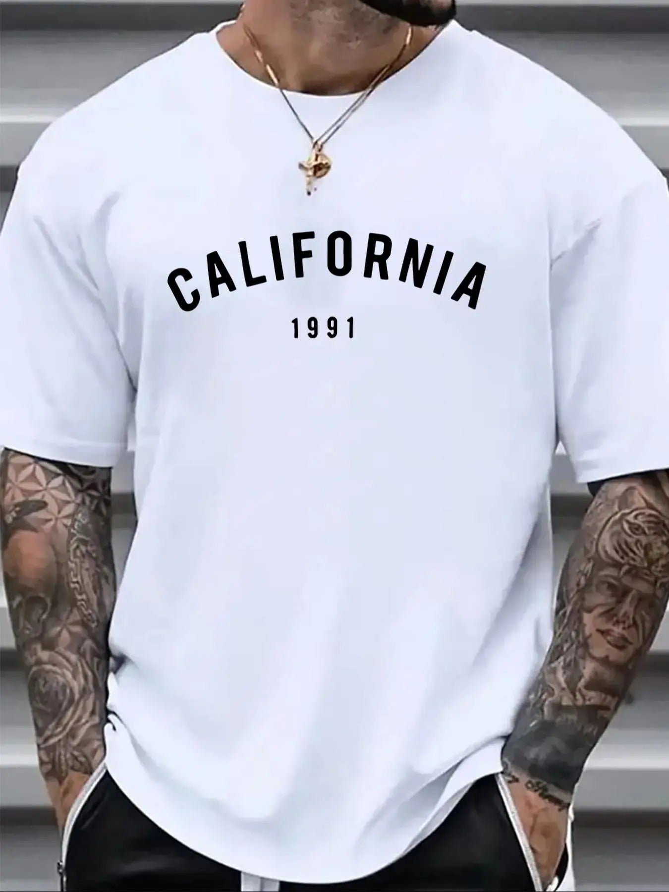 Men's Letter Print Round Neck Tee, Casual Short Sleeve Crew Neck T-Shirt for Summer, Fashion Men's Regular Fit Top for...