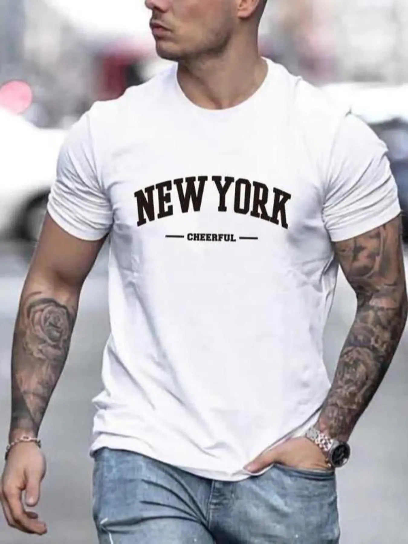 Men's Letter Print Round Neck Tee, Fashion Casual Regular Fit Short Sleeve T-shirt for Daily Outdoor Wear, Men's Top for...