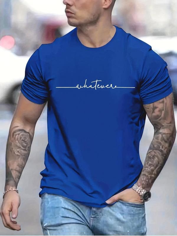 Men's Letter Print Round Neck Tee, Fashion Casual Short Sleeve T-Shirt for Summer, Men's Top for Casual Wear Hoodie,...