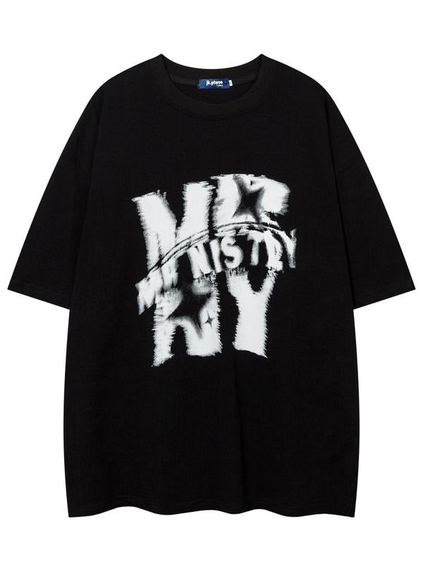 Men's Letter Print Round Neck Tee, Loose Casual Fashion Short Sleeve T-shirt for Summer, Men's Top for Daily Wear style...