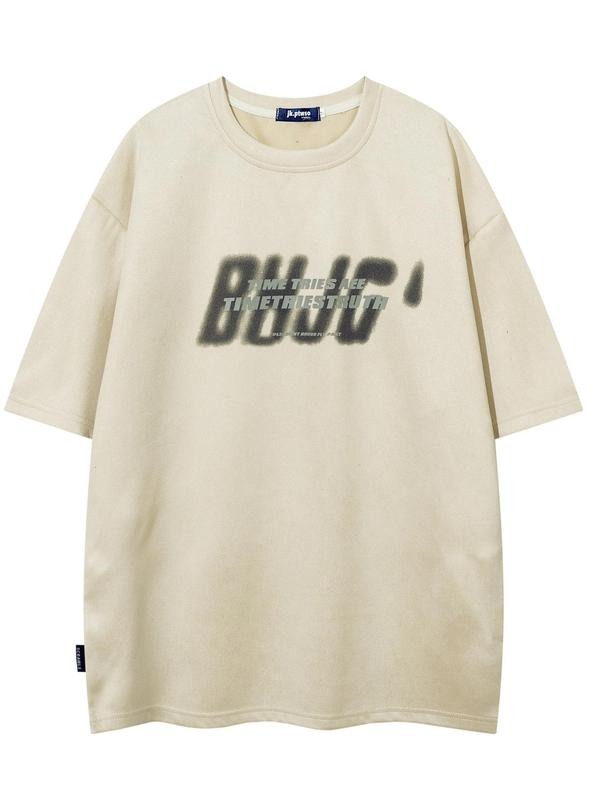 Men's Letter Print Round Neck Tee, Loose Casual Short Sleeve Crew Neck T-shirt for Summer, Fashion Men's Top for Daily...