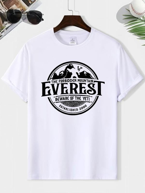 Men's Letter Print Round Neck Tee, Loose Casual Short Sleeve T-shirt for Summer, Men's Top for Daily Wear style 02...