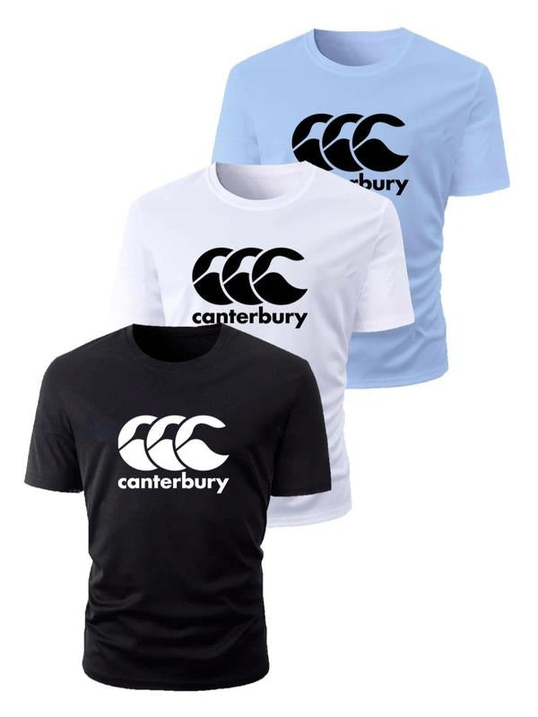 Men's Letter Print Round Neck Tee, Regular Fit Casual Comfy Short Sleeve Crew Neck T-shirt for Summer, Men's All-match...