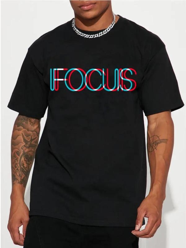 Men's Letter Print Round Neck Tee, Regular Fit Casual Drop Shoulder Half Sleeve T-shirt for Summer, Summer Clothes for...