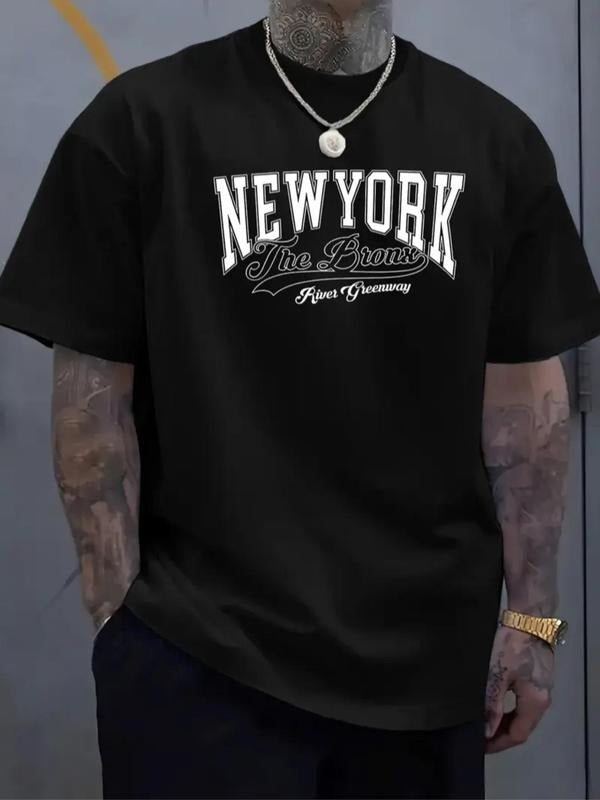 Men's Letter Print Round Neck Tee, Regular Fit Casual Short Sleeve Crew Neck T-Shirt for Daily Wear, Fashion Men's Top...