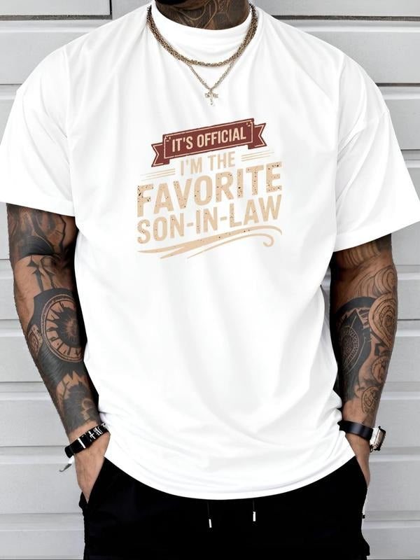 Men's Letter Print Round Neck Tee, Regular Fit Casual Short Sleeve Crew Neck T-Shirt for Daily Wear, Fashion Men's Top...