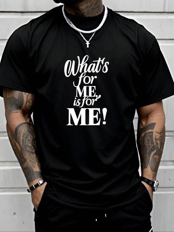 Men's Letter Print Round Neck Tee, Regular Fit Casual Short Sleeve Crew Neck T-Shirt for Daily Wear, Men's Top for All...