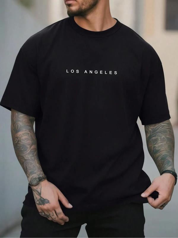 Men's Letter Print Round Neck Tee, Regular Fit Casual Short Sleeve Crew Neck T-Shirt for Daily Wear, Men's Top for All...