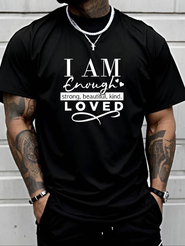 Men's Letter Print Round Neck Tee, Regular Fit Casual Short Sleeve Crew Neck T-Shirt for Daily Wear, Men's Top for All...