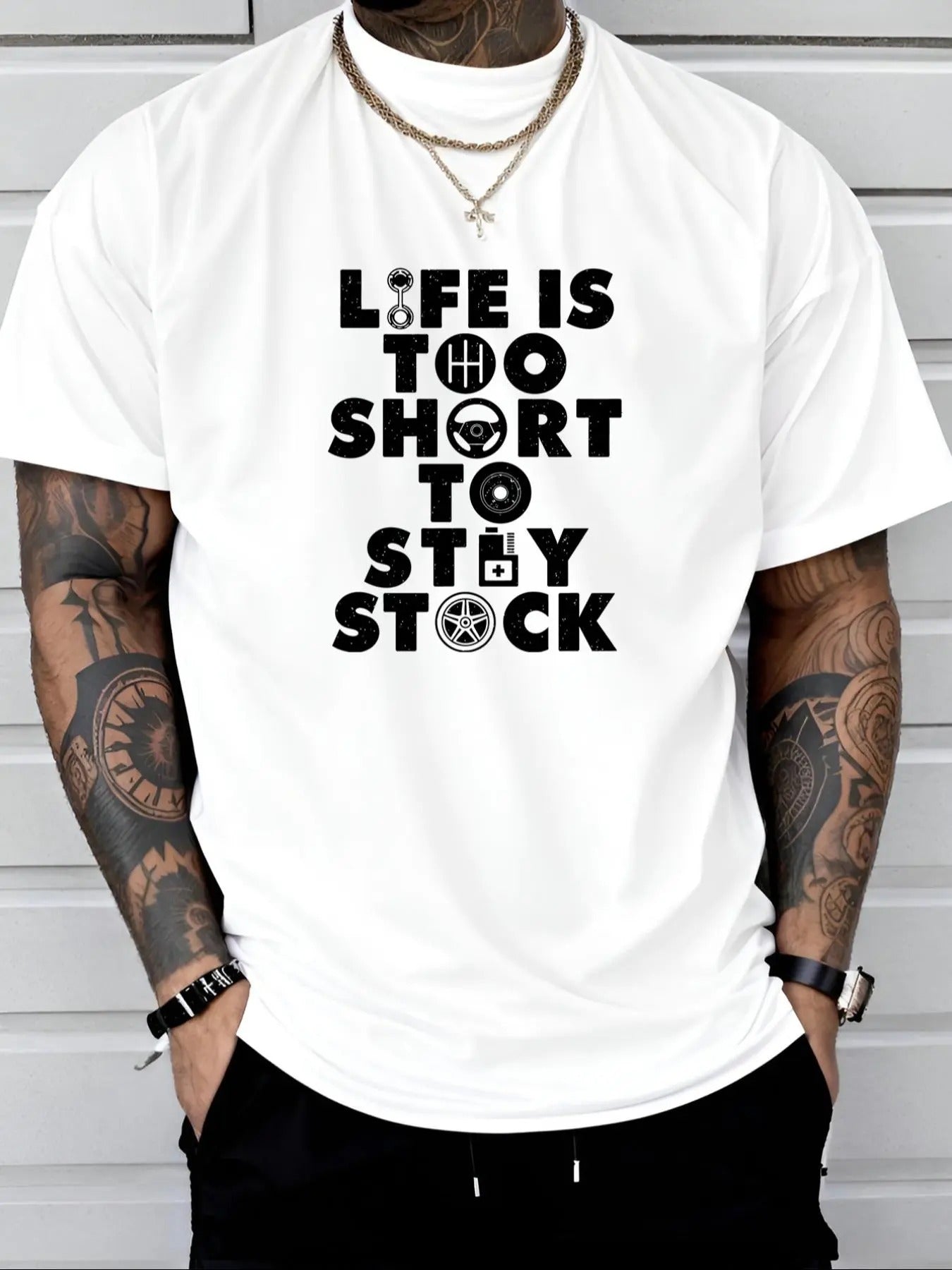 Men's Letter Print Round Neck Tee, Regular Fit Casual Short Sleeve Crew Neck T-Shirt for Daily Wear, Men's Top for All...