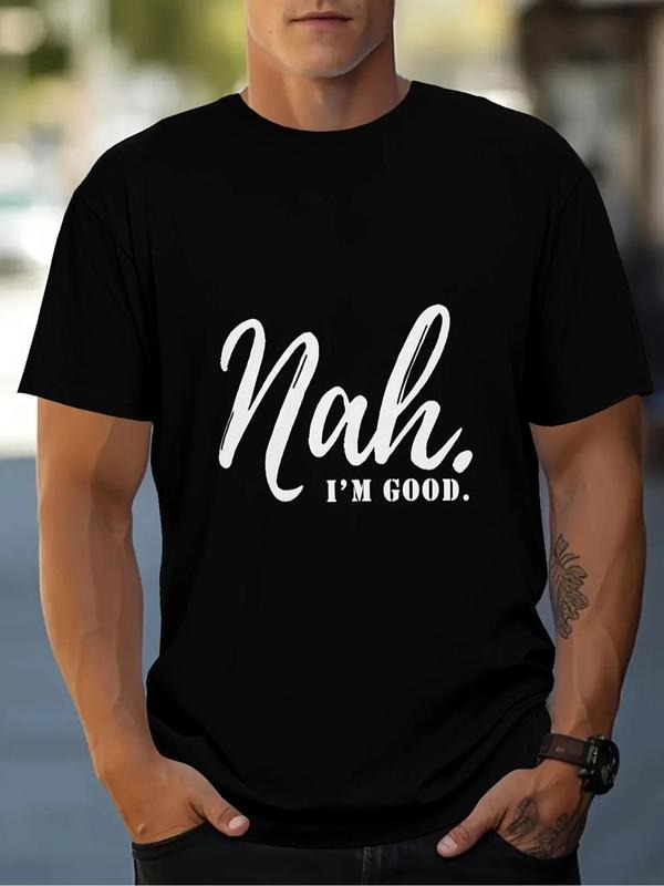 Men's Letter Print Round Neck Tee, Regular Fit Casual Short Sleeve Crew Neck T-Shirt for Daily Wear, Men's Top for All...