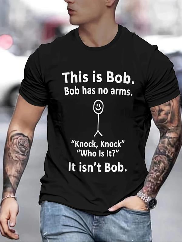 Men's Letter Print Round Neck Tee, Regular Fit Casual Short Sleeve Crew Neck T-Shirt for Daily Wear, Men's Top for All...