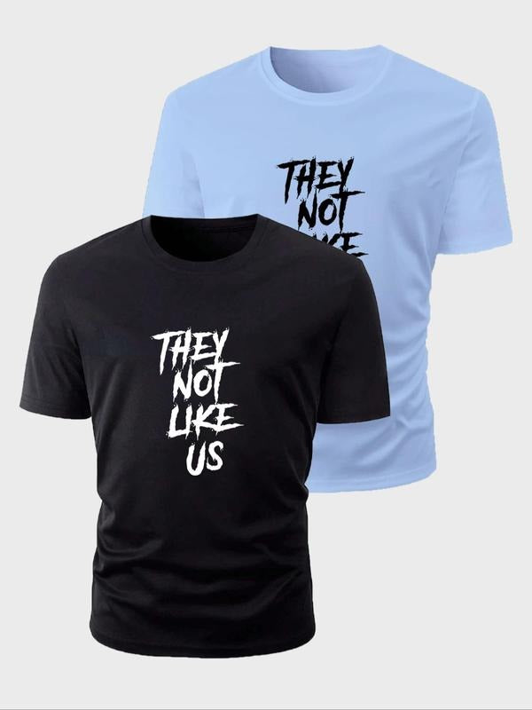 Men's Letter Print Round Neck Tee, Regular Fit Casual Short Sleeve Crew Neck T-Shirt for Daily Wear, Men's Top for All...