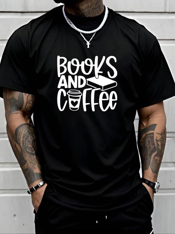 Men's Letter Print Round Neck Tee, Regular Fit Casual Short Sleeve Crew Neck T-Shirt for Daily Wear, Men's Top for All...