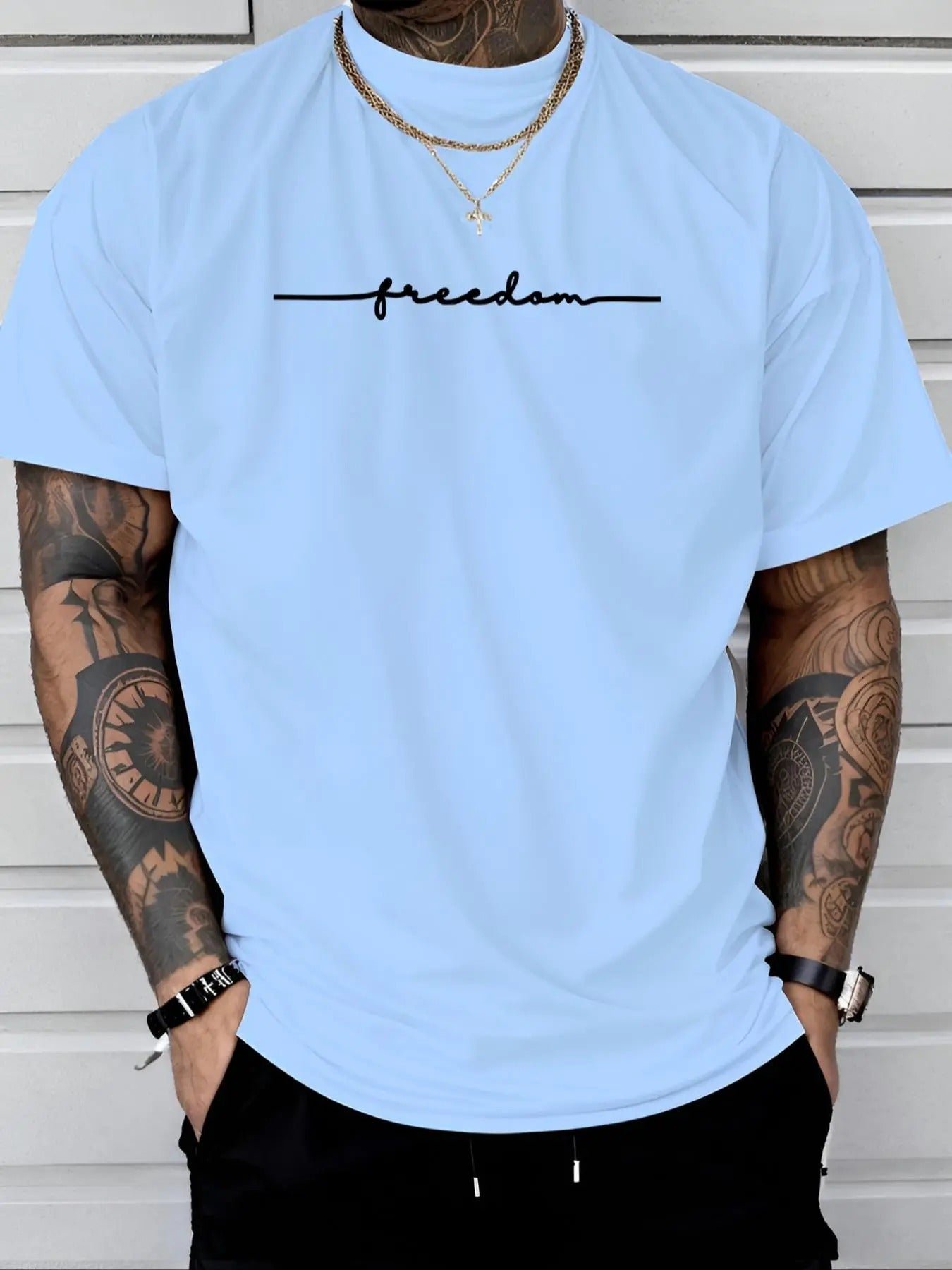 Men's Letter Print Round Neck Tee, Regular Fit Casual Short Sleeve Crew Neck T-Shirt for Daily Wear, Men's Top for All...