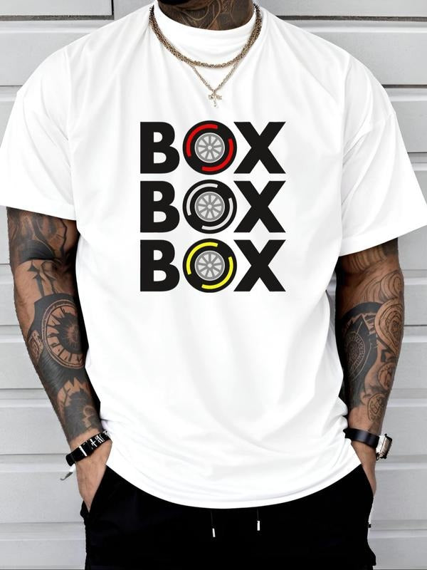 Men's Letter Print Round Neck Tee, Regular Fit Casual Short Sleeve Crew Neck T-Shirt for Daily Wear, Men's Top for All...