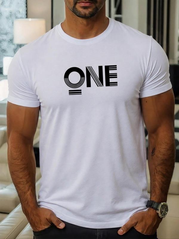 Men's Letter Print Round Neck Tee, Regular Fit Casual Short Sleeve Crew Neck T-Shirt for Daily Wear, Men's Top for All...