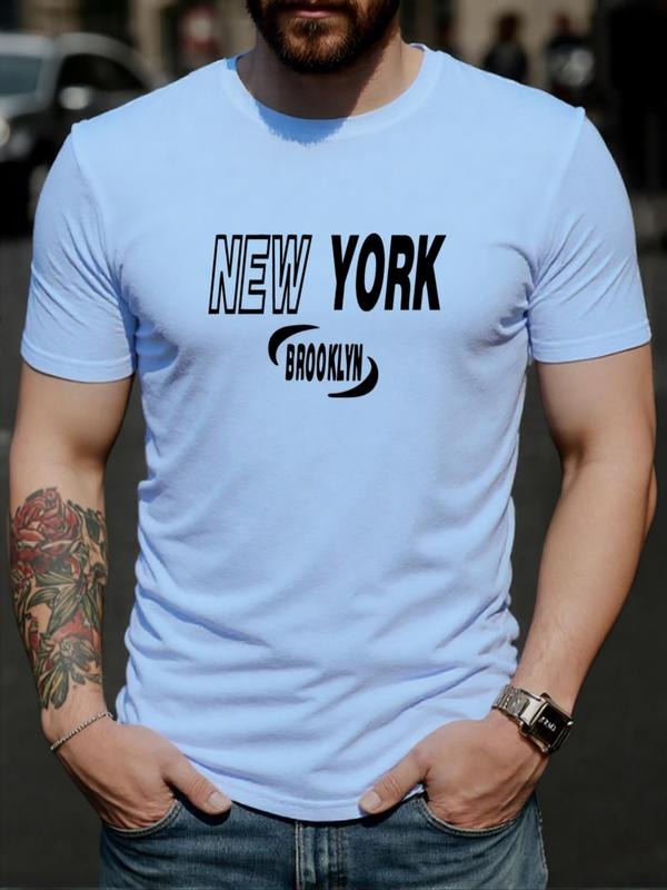 Men's Letter Print Round Neck Tee, Regular Fit Casual Short Sleeve Crew Neck T-Shirt for Daily Wear, Men's Top for All...