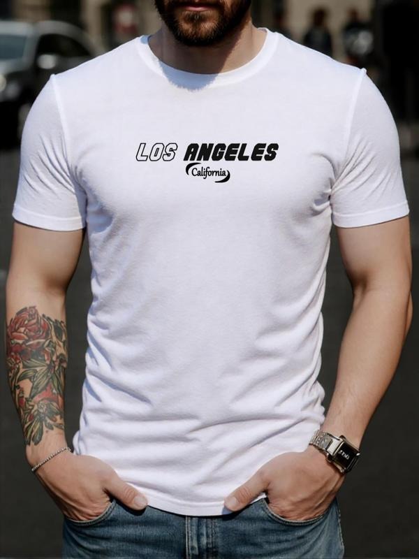 Men's Letter Print Round Neck Tee, Regular Fit Casual Short Sleeve Crew Neck T-Shirt for Daily Wear, Men's Top for All...