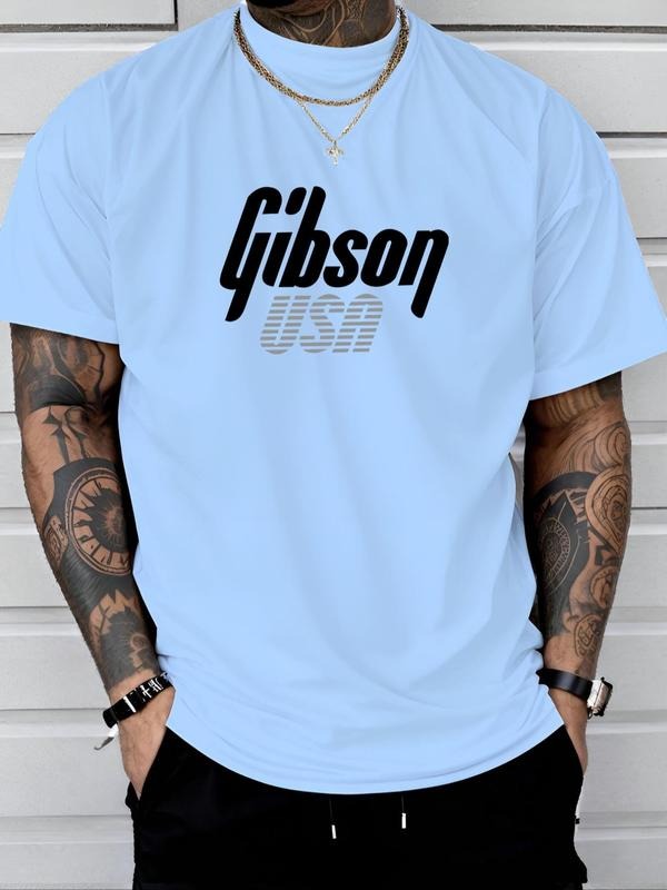 Men's Letter Print Round Neck Tee, Regular Fit Casual Short Sleeve Crew Neck T-Shirt for Daily Wear, Men's Top for All...