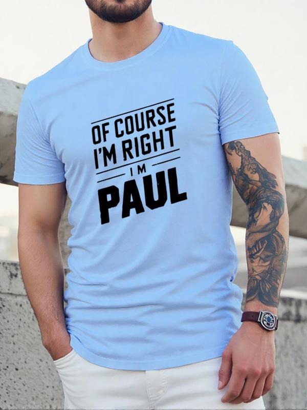 Men's Letter Print Round Neck Tee, Regular Fit Casual Short Sleeve Crew Neck T-Shirt for Daily Wear, Men's Top for All...